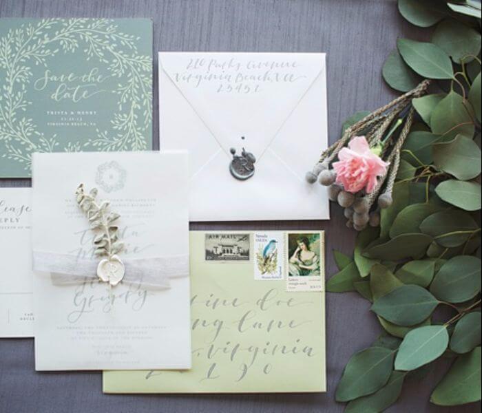 DIY wedding invites in minty colors
