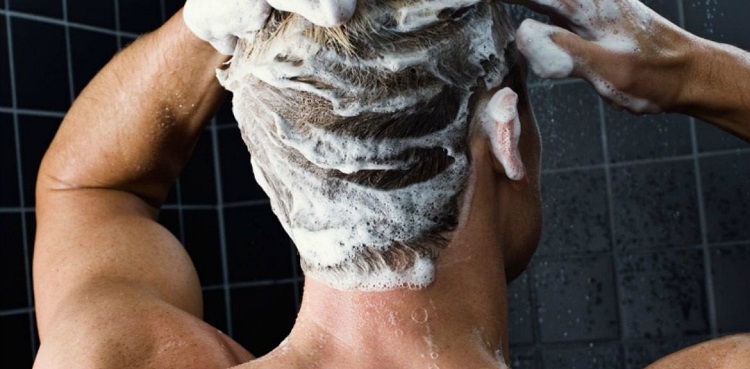 man with shampoo in his hair
