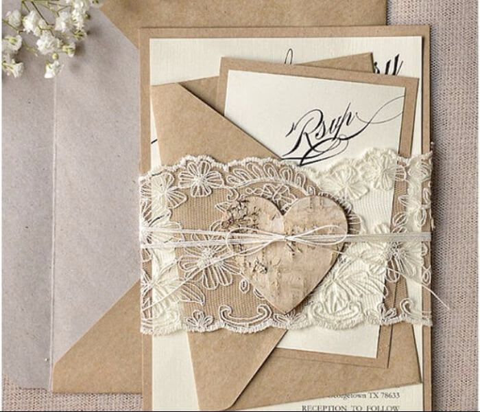 rustic lace DIY wedding invitations